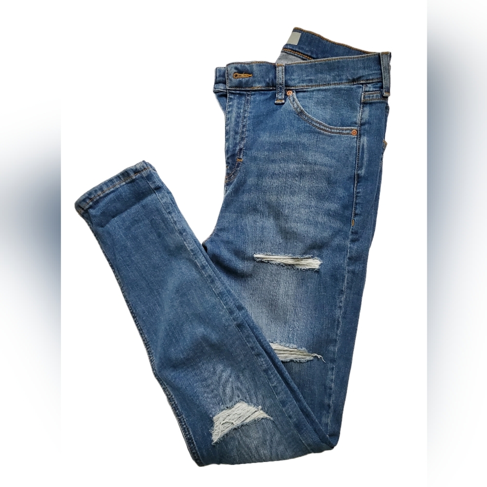Vintage Topshop Moto Jamie Ripped Blue Jeans, Size W30 L32